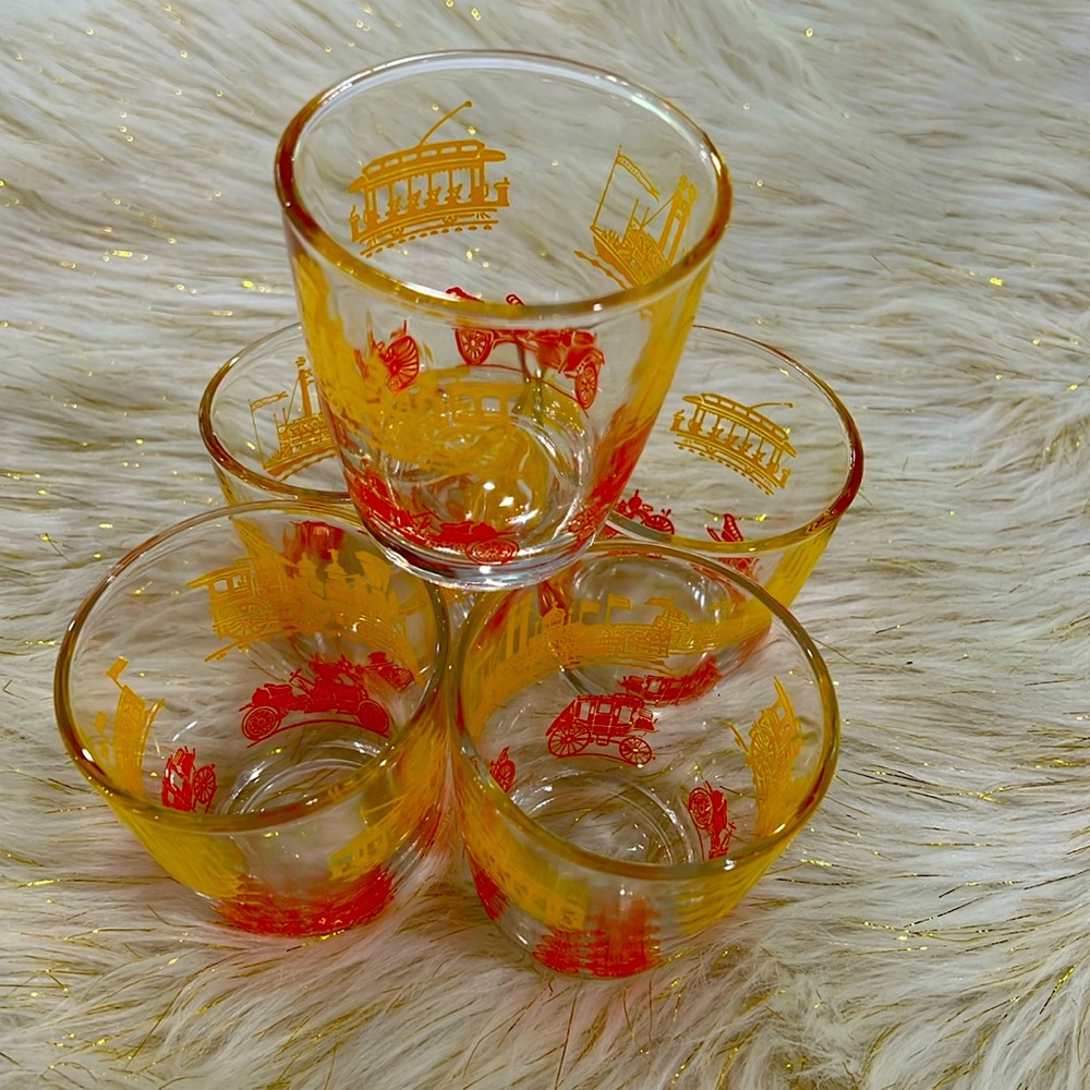 Vintage Swanky Swig Drinking Glass Red and Yellow Anchor Hocking - 5 pieces